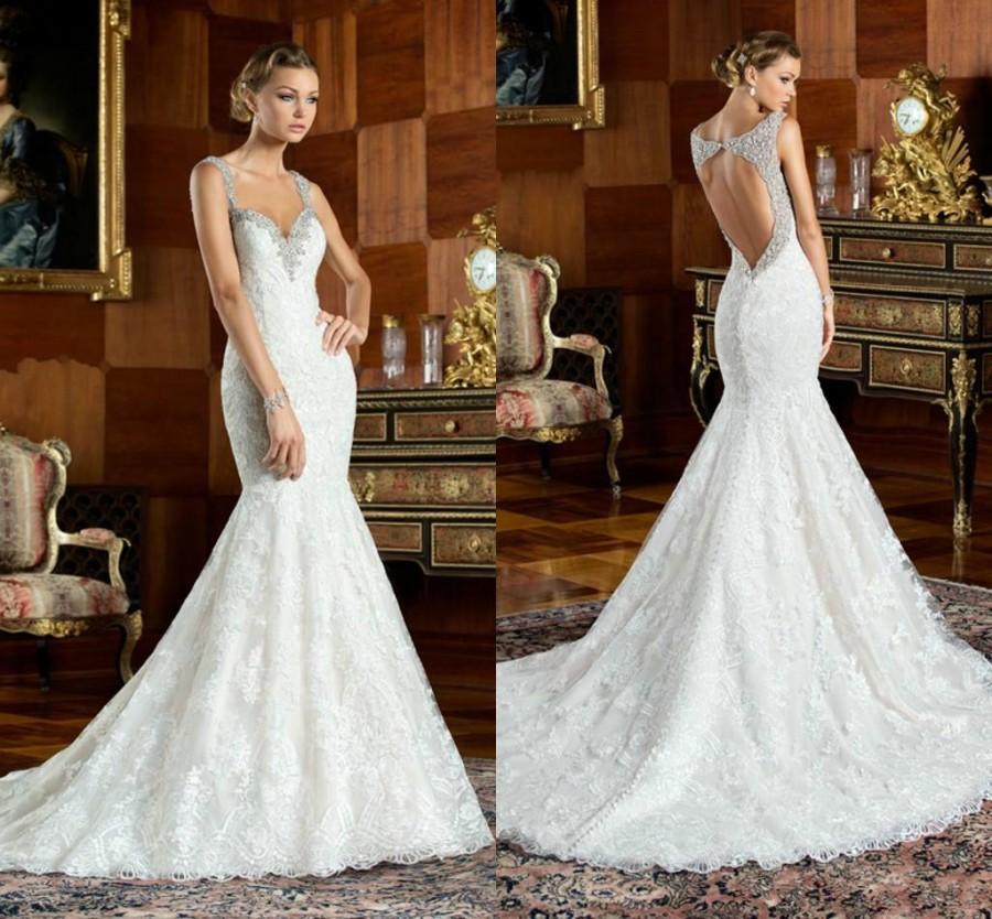 Mariage - Amzing 2015 Ivory Tulle Lace Hollow Mermaid Wedding Dresses With Sequins Beaded Sexy Straps Applique Ruched Bridal Gowns Vestido De Novias Online with $123.72/Piece on Hjklp88's Store 