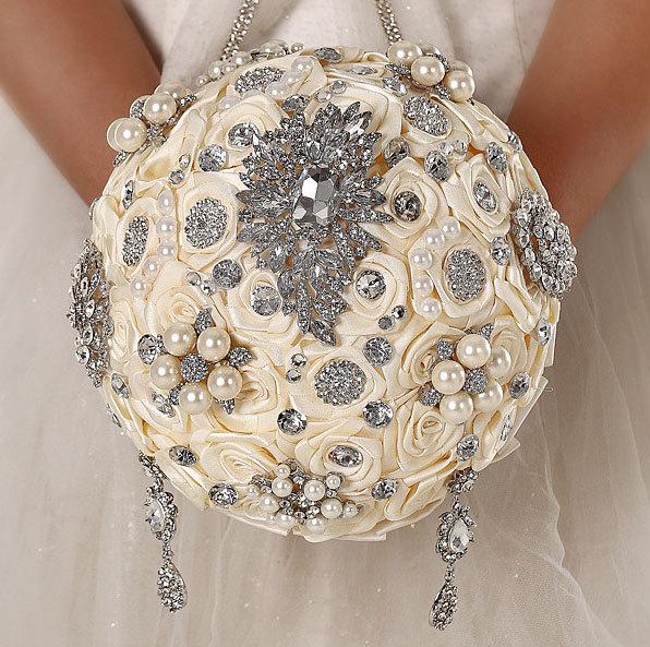 زفاف - Elegant Austrian Crystal Silk Wedding Bouquet
