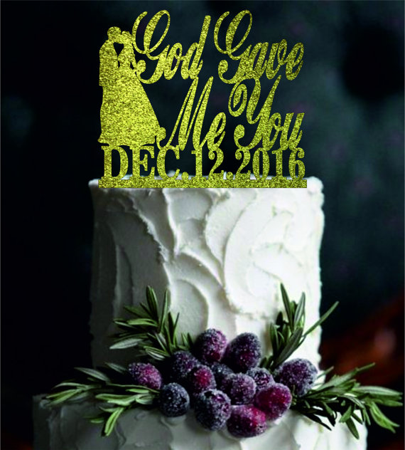 زفاف - Wedding Cake Topper, God Gave Me You CakeTopper, Silhouette Wedding Cake Topper, Rustic Wedding Cake topper, Free Base Display. Cake Decor