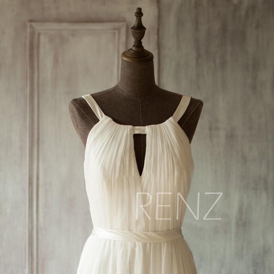 زفاف - 2015 Off White Bridesmaid dress, Long Cocktail dress, Chiffon Prom dress, V Neck Open Back Wedding dress, Formal dress tea length (F066D2)
