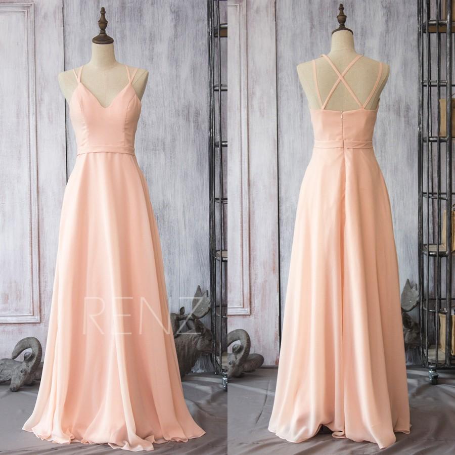 Свадьба - 2015 Peach Chiffon Bridesmaid dress, Blush Pink Wedding dress, Spaghetti Strap Party dress, Long Formal dress floor length (F089)