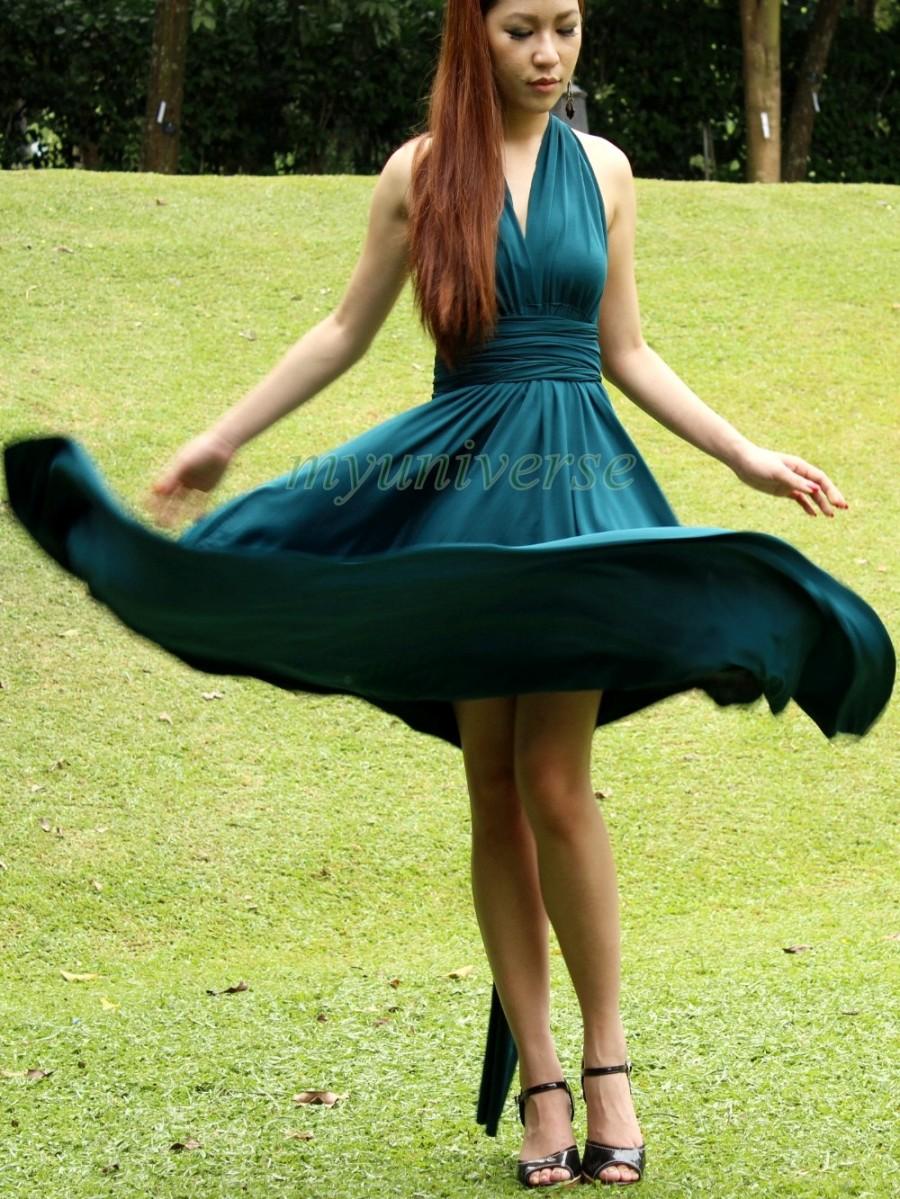 Свадьба - Knee Length Infinity Dress Bridesmaid Dress Wrap Convertible Dress Green Evening Cocktail Dress