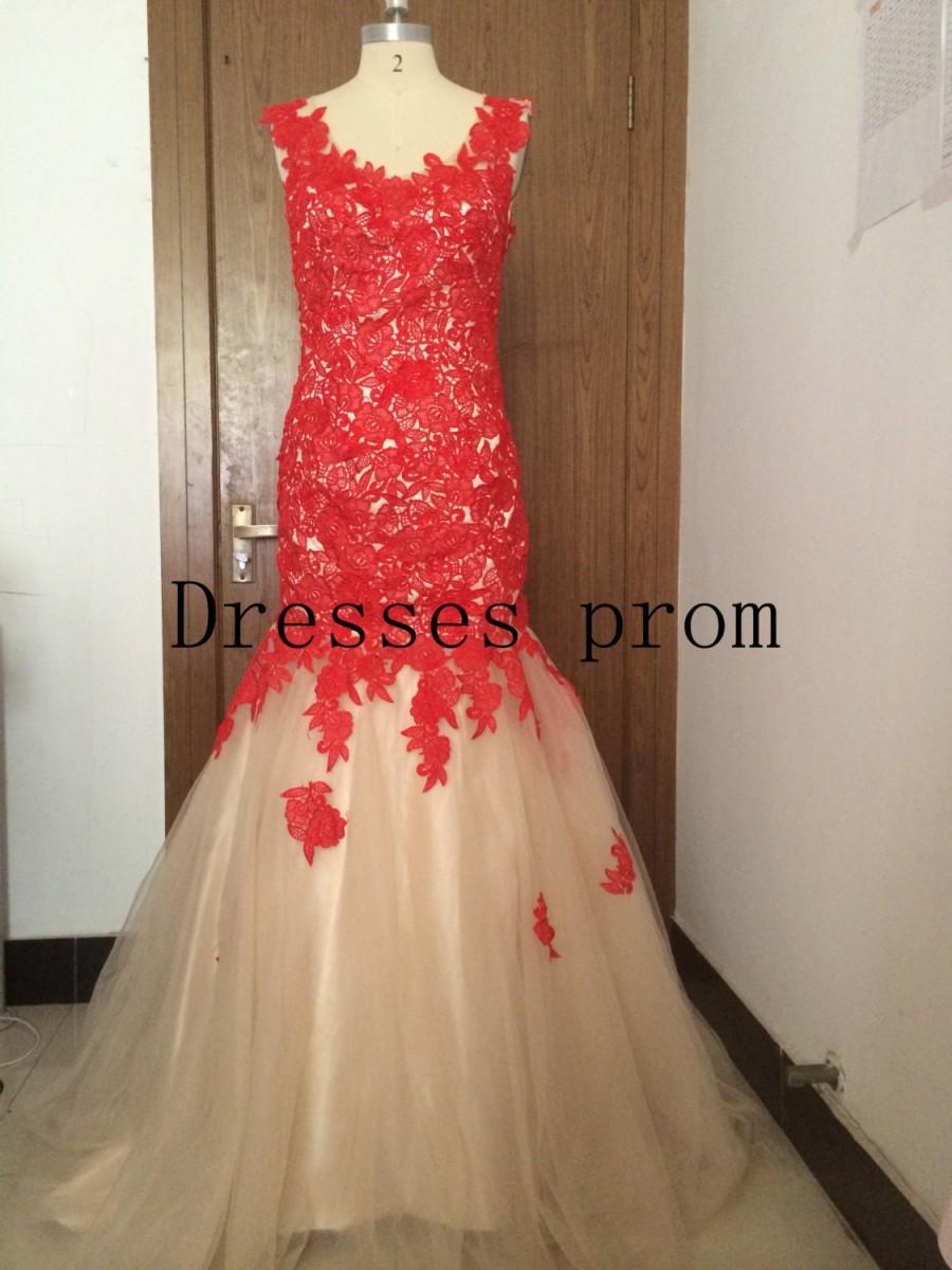 زفاف - Long prom dress 2014 -Lace prom dress / Lace evening dress /Tulle evening gown long party dress / Tulle formal dress / backless prom dress