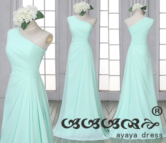 Hochzeit - Mint green Bridesmaid Dress,one shoulder bridesmaid dresses,long prom dress, Mint green long Bridesmaid dresses,custom color/size prom dress
