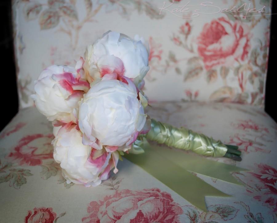 Mariage - Ivory Peony Wedding Bouquet - Ivory and Mint Peony Bud Bouquet