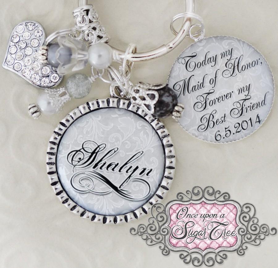 Свадьба - MAID of HONOR Gift WEDDING Key Chain (or Necklace) Inspirational Quote Best Friend,Sister Wedding Gift, Matron, Heart Charm, Wedding Gift,