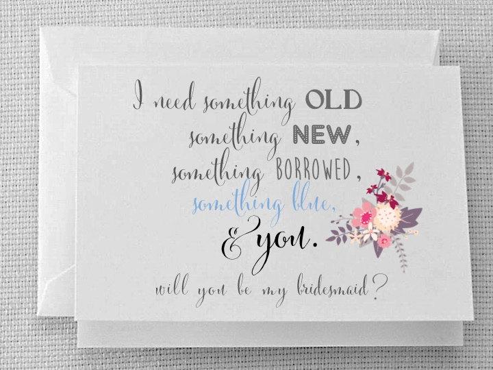 Hochzeit - Something Old, New, Borrowed, and Blue - Will you be my bridesmaid? Card - special occasion // wedding // gift