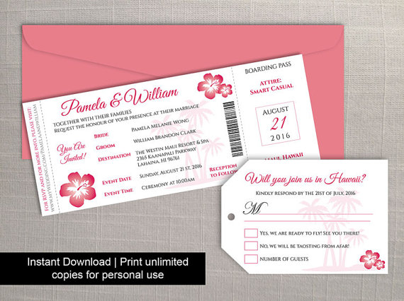 Wedding - DIY Printable Wedding Boarding Pass Luggage Tag Template 