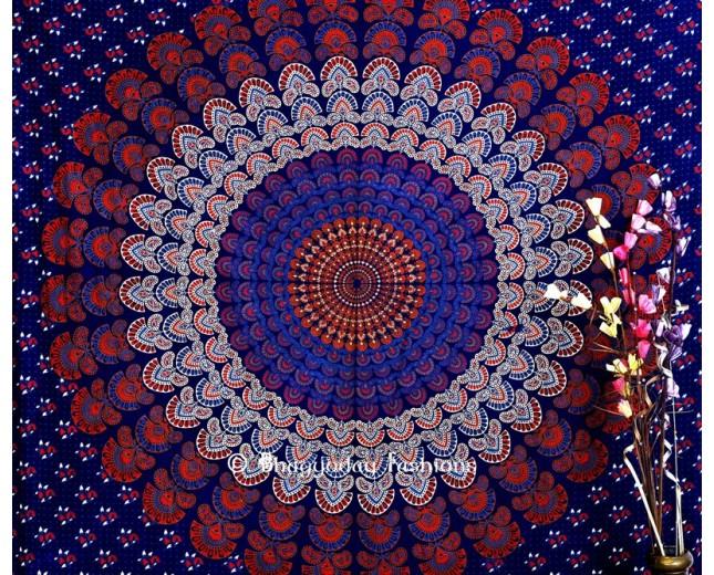 Wedding - Red and Blue Hippie Bohemian  Tapestry Bedspread
