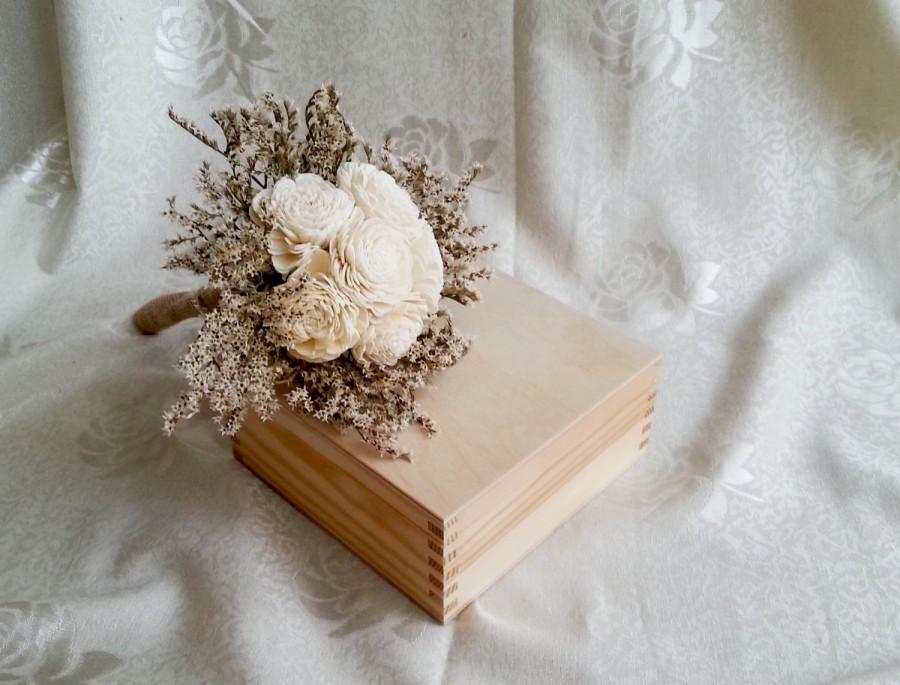زفاف - Small cream rustic wedding BOUQUET Ivory Flowers, dried limonium, Burlap Handle, Flower girl, Bridesmaids, vintage brown custom small toss