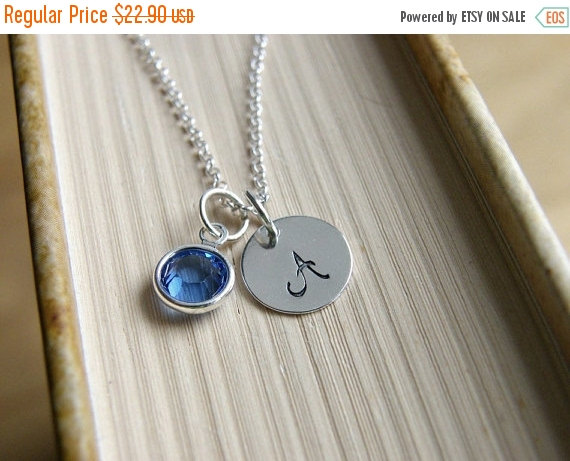 Hochzeit - SALE Personalized necklace, Sterling Silver Initial Necklace, Hand Stamped Necklace, Birthstone Necklace,Personalized Jewelry Bridesmaid Nec