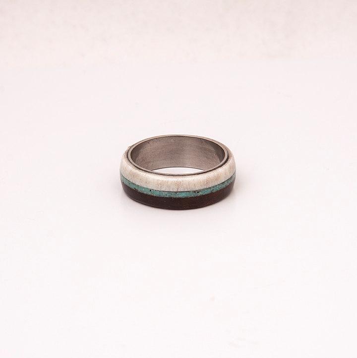 Hochzeit - turquoise mens ring mens wedding band wood and antler with titanium and turquoise