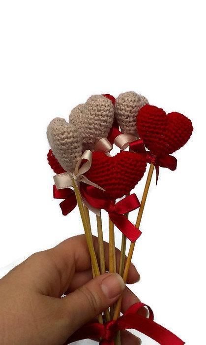 Mariage - Crochet Heart Red Heart Vase Decor Home Decor Birthday Table Decoration