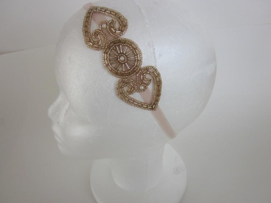 Свадьба - Champagne Bridal Headbands 1920s Headband Flapper Headpiece Wedding Headband Champagne Blush Ivory
