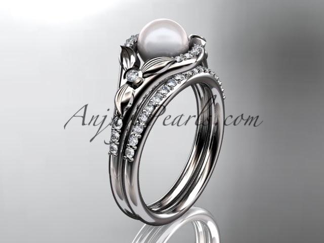 Hochzeit - 14kt white gold diamond floral wedding ring, engagement set AP126S