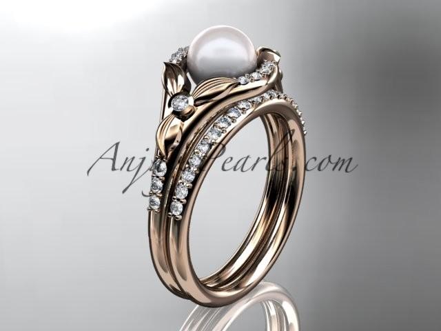 Hochzeit - 14kt rose gold diamond floral wedding ring, engagement set AP126S