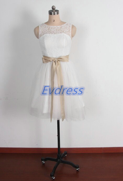 زفاف - Short ivory lace tulle bridesmaid dress with bow,2015 cheap bridesmaid gowns under 100,cute women gowns for wedding party.