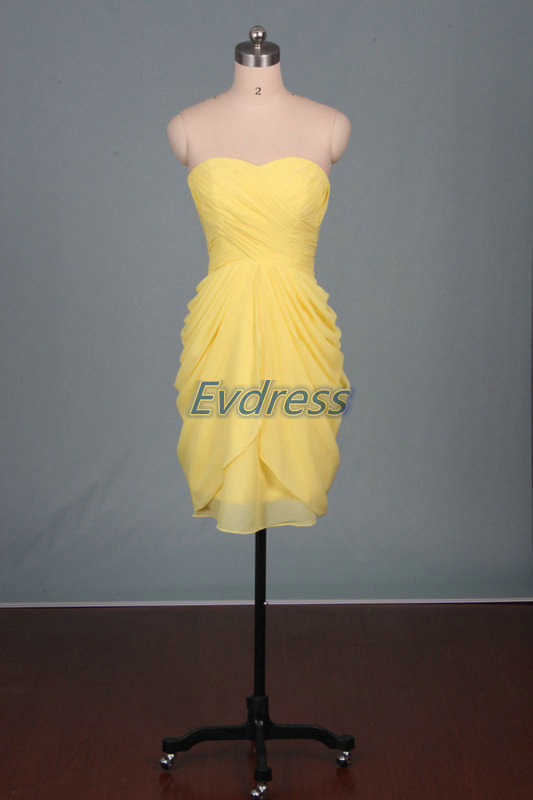 Mariage - 2015 Short yellow chiffon bridesmaid dresses wedding party dresses,cute sweetheart bridesmaid gowns cheap simple homecoming dresses prom