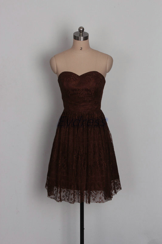 Свадьба - Short dark coffee lace bridesmaid dress,inexpensive bridesmaid gowns under 100,cheap women dresses for prom party.