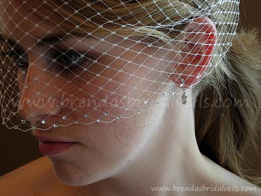 Wedding - Blusher Birdcage Veil with Double Swarovski Crystal Rhinestone Edge available in White, Diamond White, Ivory, Black