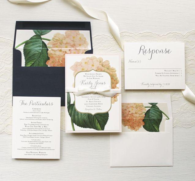 Hochzeit - Blush Hydrangea Customizable Modern Wedding Invitations 
