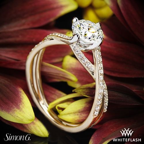Hochzeit - 18k Rose Gold Simon G MR1394 Fabled Diamond Engagement Ring