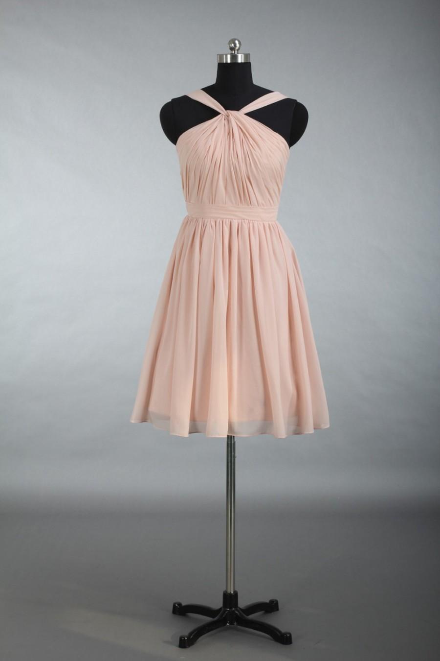 Свадьба - Junior Bridesmaid Dress, Knee Length Pearl Pink Cheap Chiffon Bridesmaid Dress