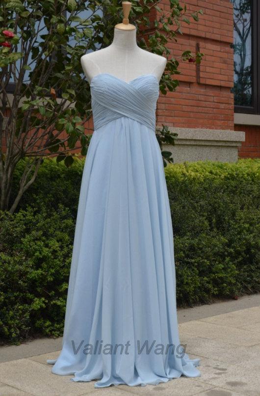 Hochzeit - Light/Grey Blue Chiffon Sweethearts Bridesmaid Dress Long Prom Dress Floor Length