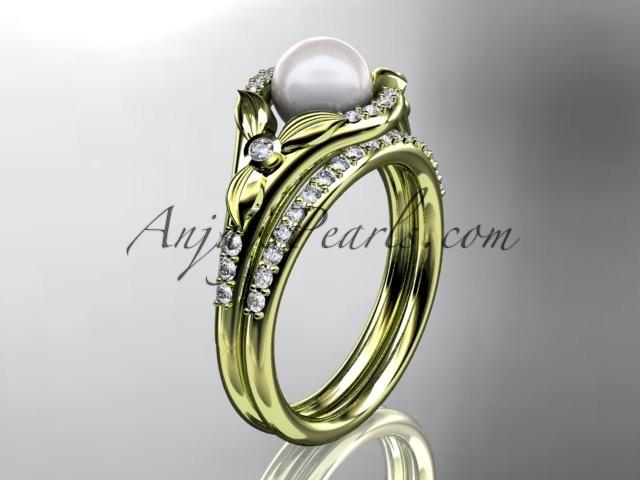 Свадьба - 14kt yellow gold diamond floral wedding ring, engagement set AP126S