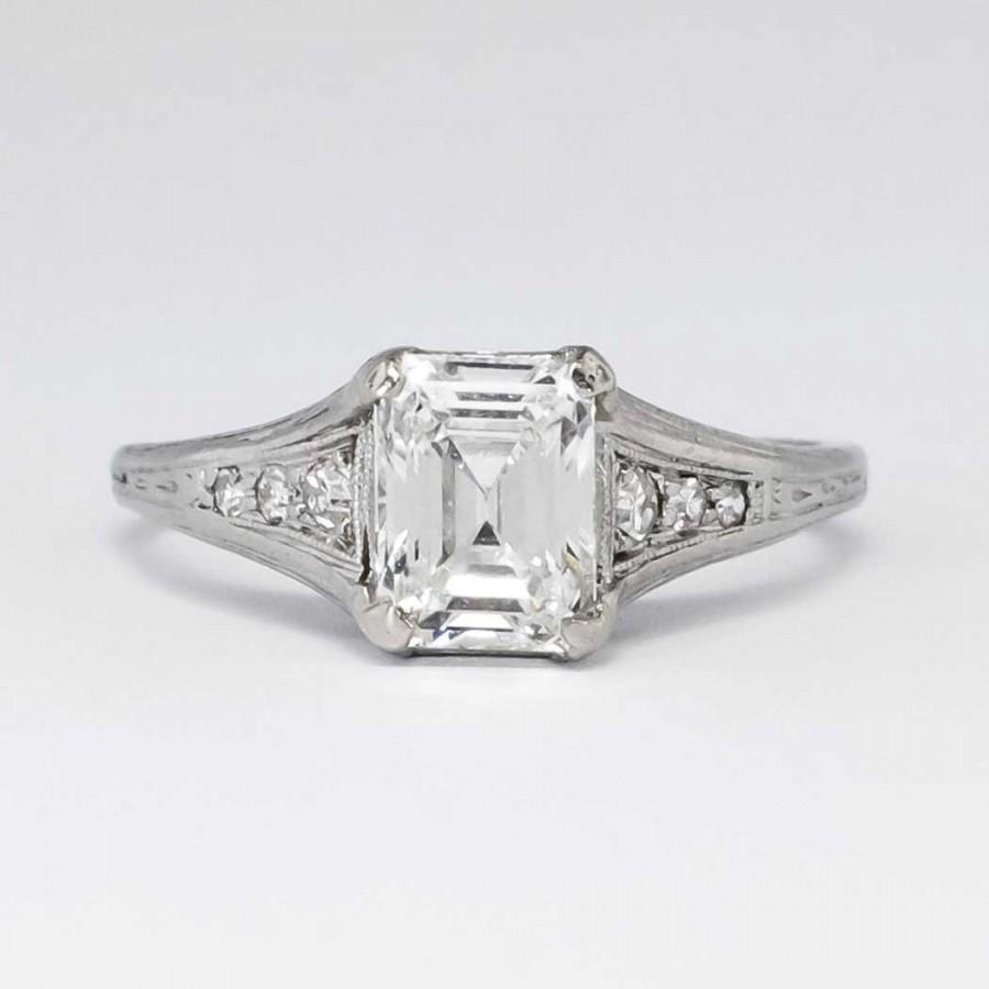 Hochzeit - Art Deco 1930's Rare 1.26ct t.w. GIA Certified Emerald Cut Diamond Filigree Engagement Ring Platinum