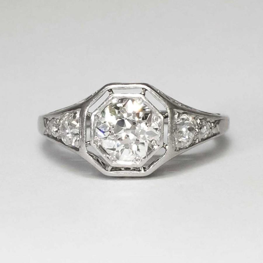 Wedding - Extraordinary 1.31ct t.w. Hexagonal Bright Old European Cut Diamond Engagement Ring Platinum