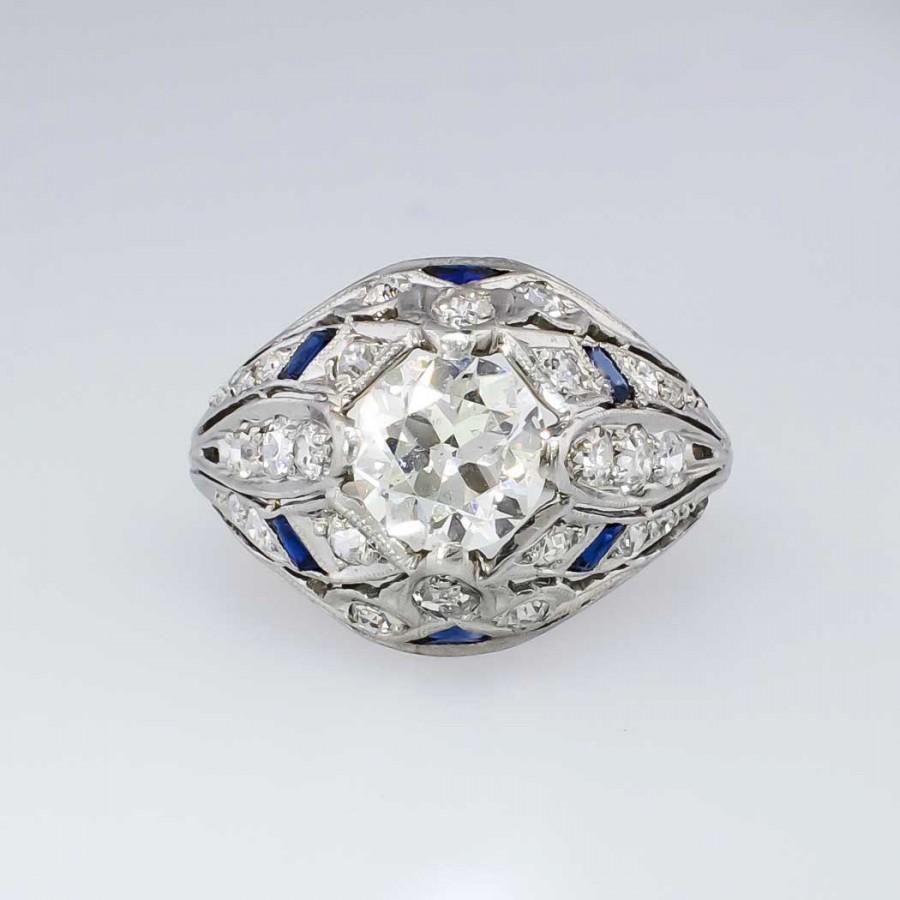 زفاف - Authentic Intricate Art Deco Old European Cut Diamond Engagement Ring Platinum