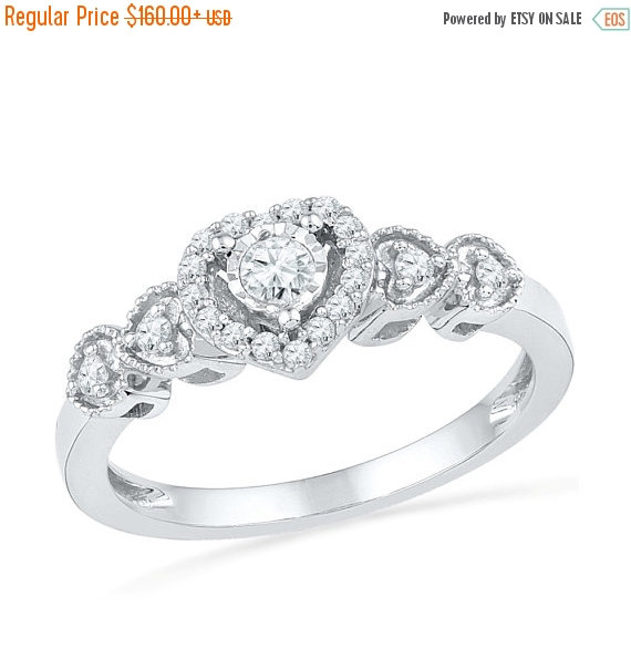 زفاف - Holiday Sale 10% Off 1/5 CT. T.W. Diamond Heart Ring, Sterling Silver Promise Ring or White Gold Engagement Ring