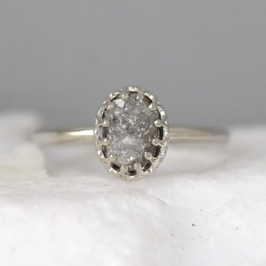 Wedding - Raw Uncut Rough Diamond Solitaire Engagement Ring - 14K White Gold - Gemstone Ring - April Birthstone - Anniversary Ring