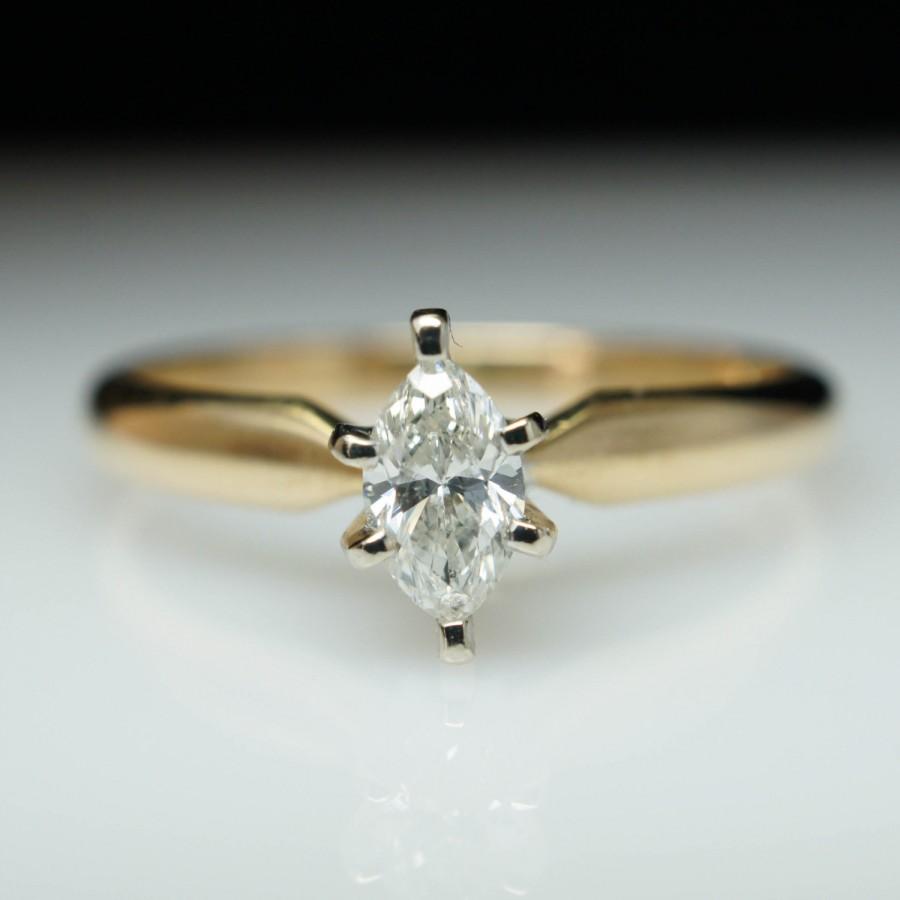 زفاف - Vintage Solitaire .27ct Marquise Cut Diamond Engagement Ring - 14k Yellow Gold - Size 6 - Free Sizing - Layaway Available