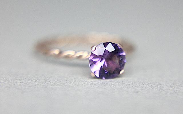 Mariage - Amethyst Solitaire - Hand Twisted 14K Gold Band -  Lovely Engagement Ring Too!