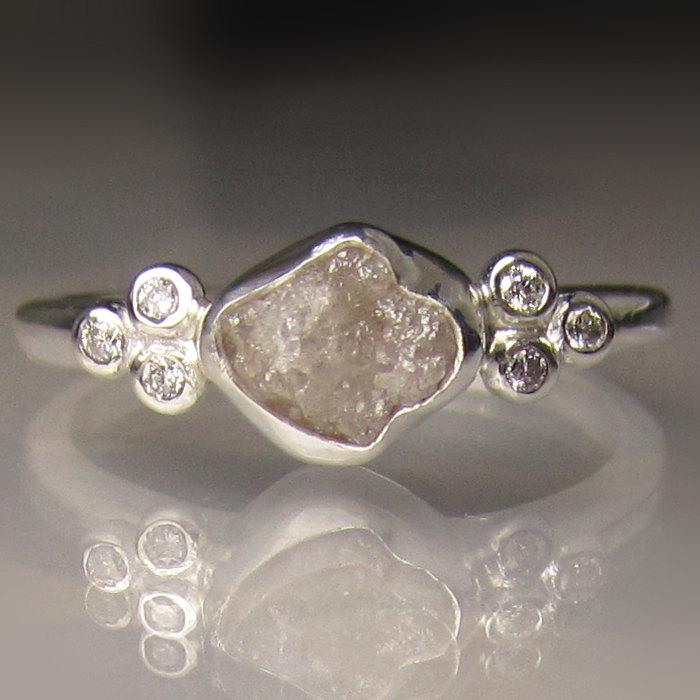 Wedding - Raw Diamond Ring - Recycled Sterling Silver - Rough Diamond Ring - Uncut Conflict Free Diamond - sz 7