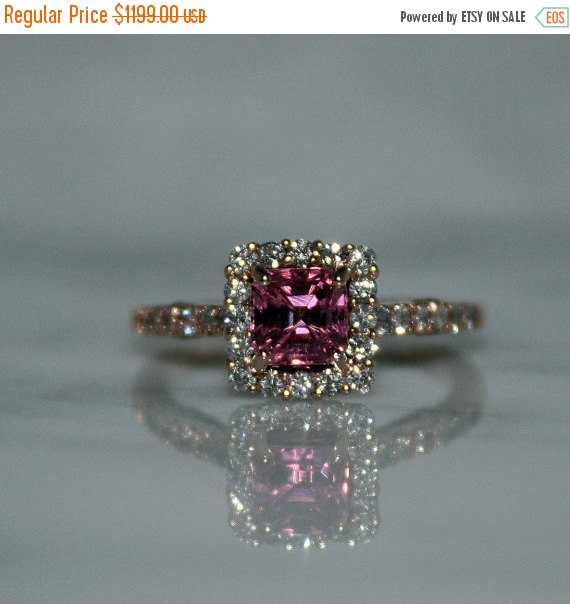 زفاف - SALE- 14K Rose Gold, Natural,  VVS 1.35ct. Pink Tourmaline and .60ct Vvs Diamond, Engagement Ring, Free Ship/Appraisal Included