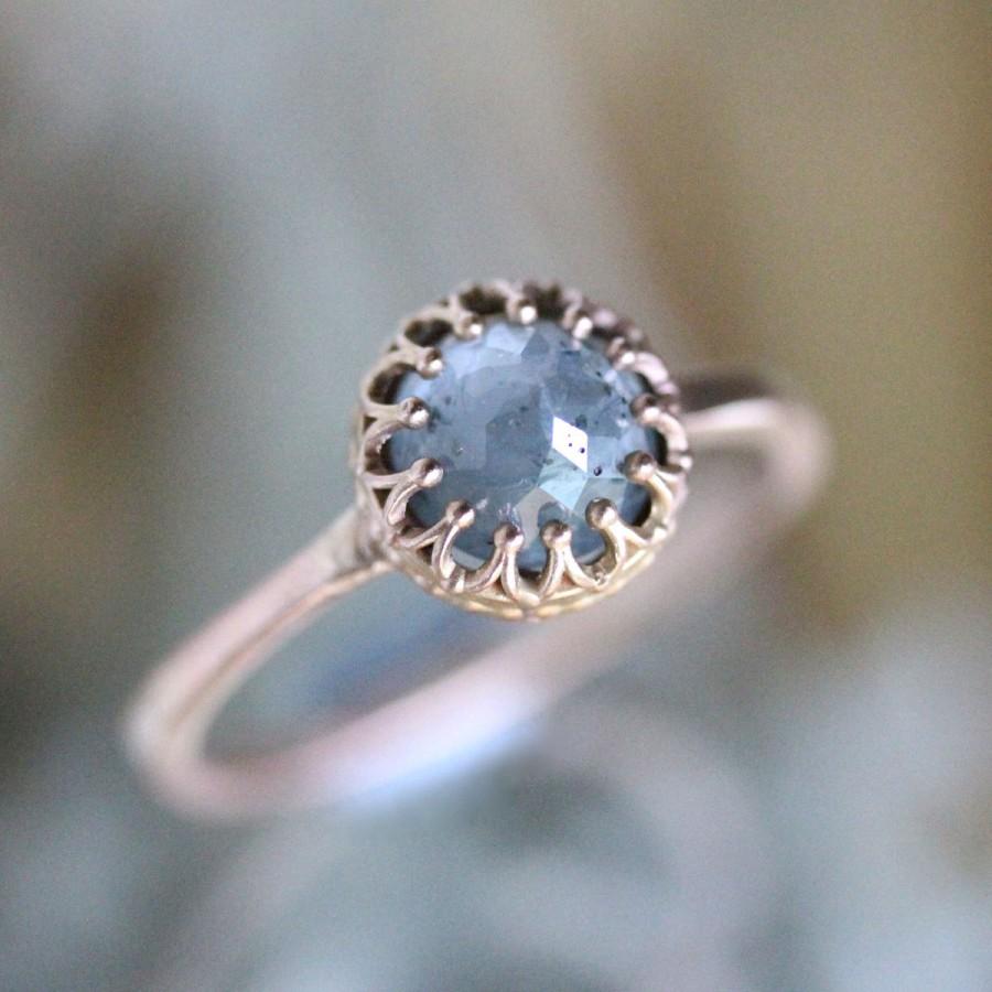 زفاف - Blue Rose Cut Sapphire 14K Rose Gold Engagement Ring, Birthstone, Gemstone Ring, Stacking Ring, Crown Setting - Ship In The Next 9 Days