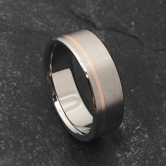 Wedding - Rose Gold and Titanium Ring, Titanium Wedding Ring, Mens Titanium Band, Womens Titanium Ring, Titanium Band, Engagement Ring, Promise Ring