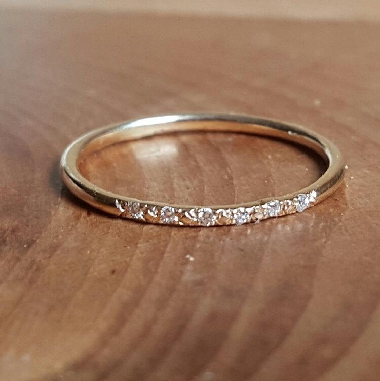 زفاف - 14K Gold Pave Diamond Ring 14K Stacking Rings 14K Gold Band Woman's Ring Gifts for Her Thin Diamond Wedding Band Diamond Engagement Ring