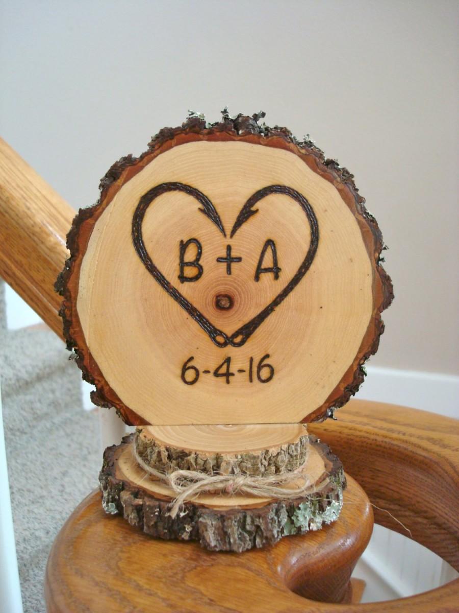 Wedding - Fishing Wedding Cake Topper Rustic Personalized Woodland Country