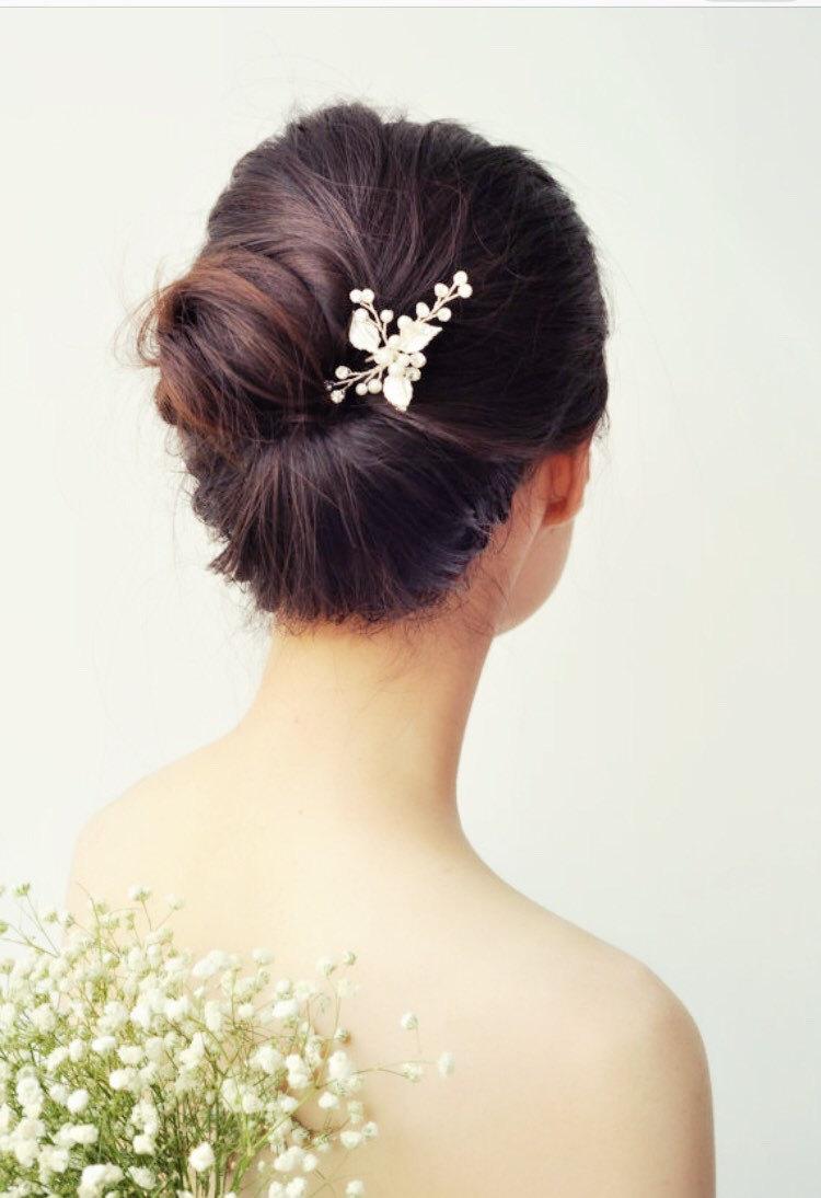 زفاف - Pearl hair pins, Silver wedding headpiece, wedding accessories, bridal hair pins, Silver leaf hair pins, floral hair pins