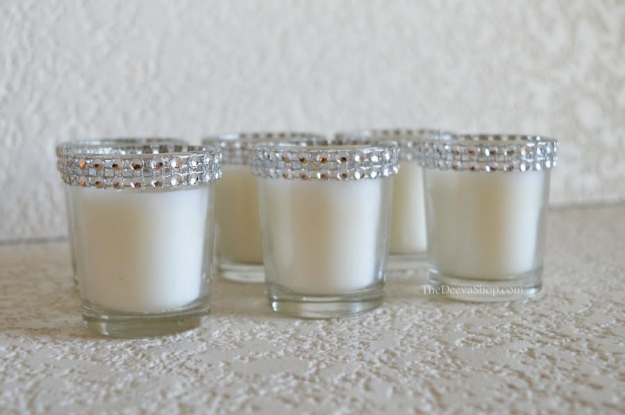 Mariage - Votive Candles, Silver Bling Wedding Rhinestone Votives, Wedding , Anniversary, Shower, Christmas Holiday Party Bling Votive Candles 25 Pcs