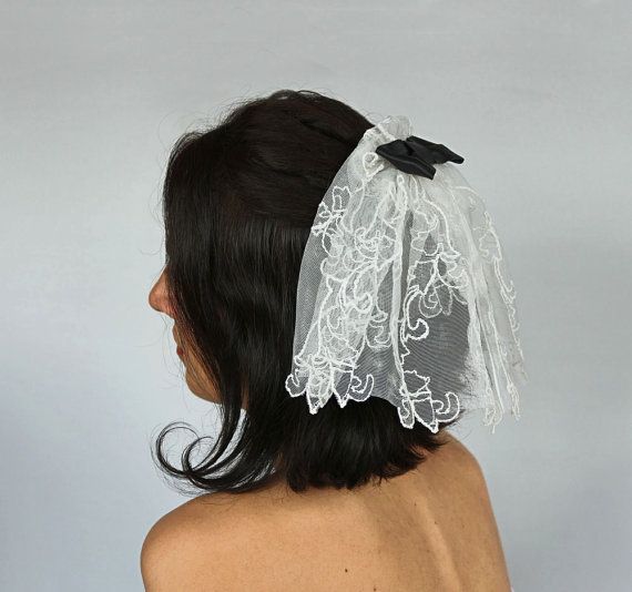 Свадьба - Unusual Mini Bridal Tulle Veil Retro Veil Blusher Rocker Veil Alternative Wedding Handmade