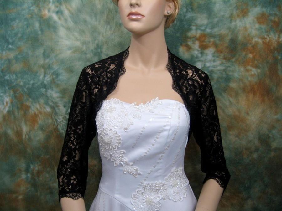 Mariage - 3/4 sleeve black lace bolero jacket bridal bolero bridal jacket bridal shrug wedding bolero wedding jacket wedding shrug