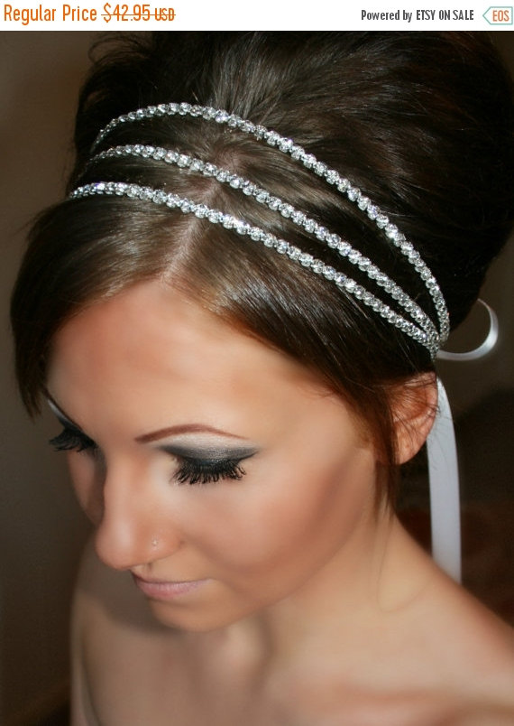 Hochzeit - ON SALE Bridal headband, Rhinestone bridal headband, Triple Row Hair Piece, Wedding Headpiece, Accessories, Bridal Hair Piece, Wedding