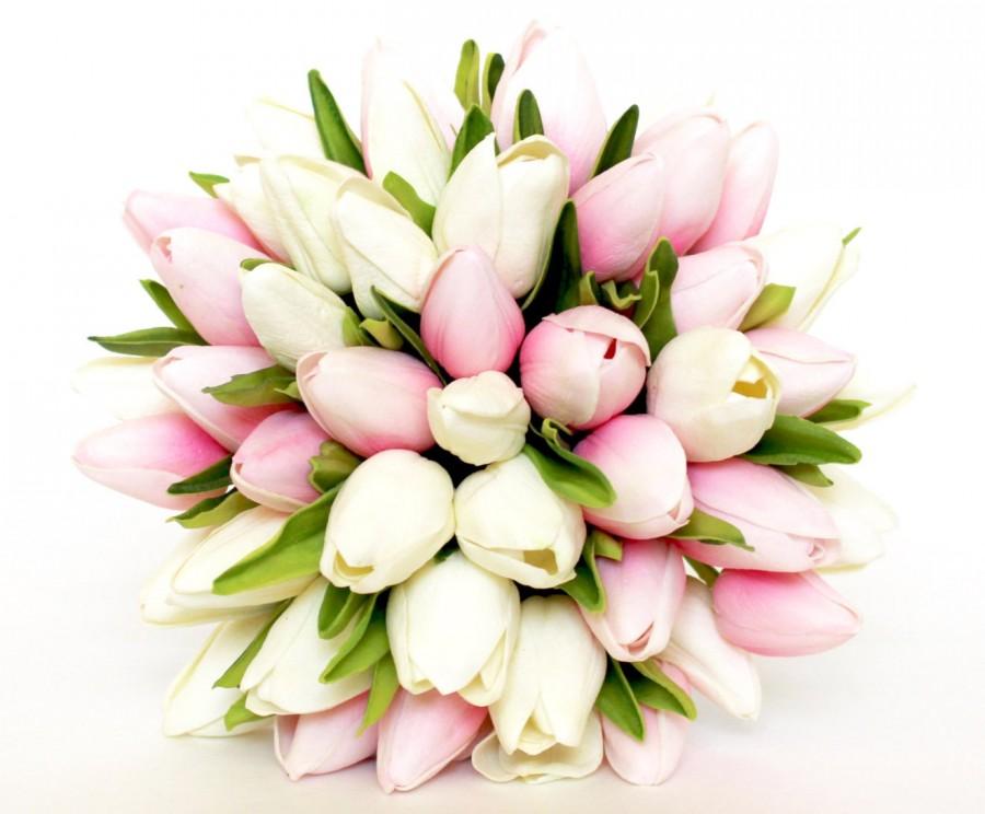 Mariage - WEDDING BOUQUET- Tulip Pink Wedding Bouquet- Pink And White Tulip Bridal Bouquet- Real To Touch Silk flowers