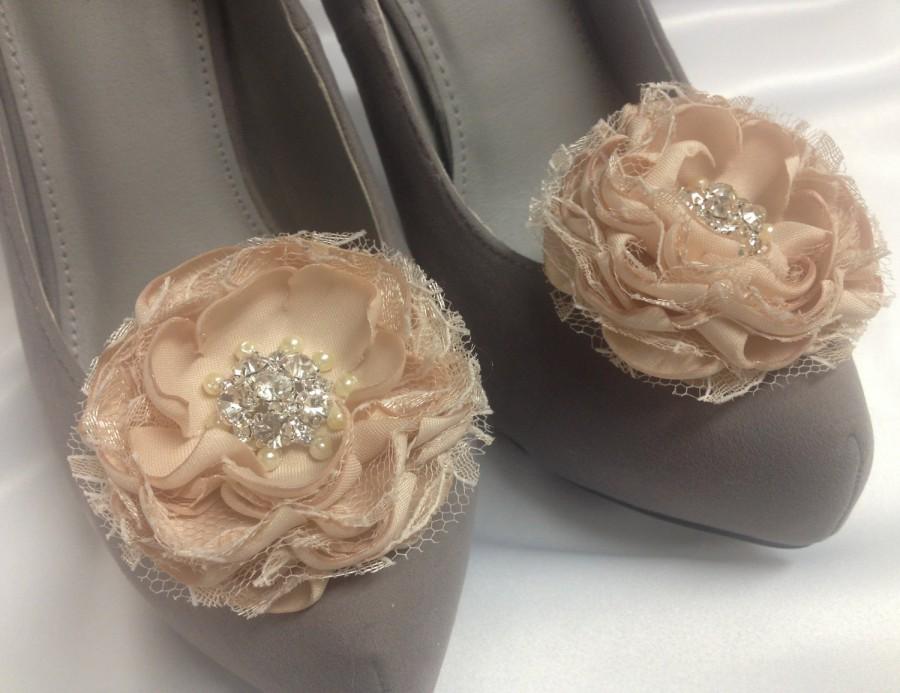 Свадьба - Champagne Wedding Flower Shoe Clips / Bridal Accessories / Hair Clips /  Set of 2.