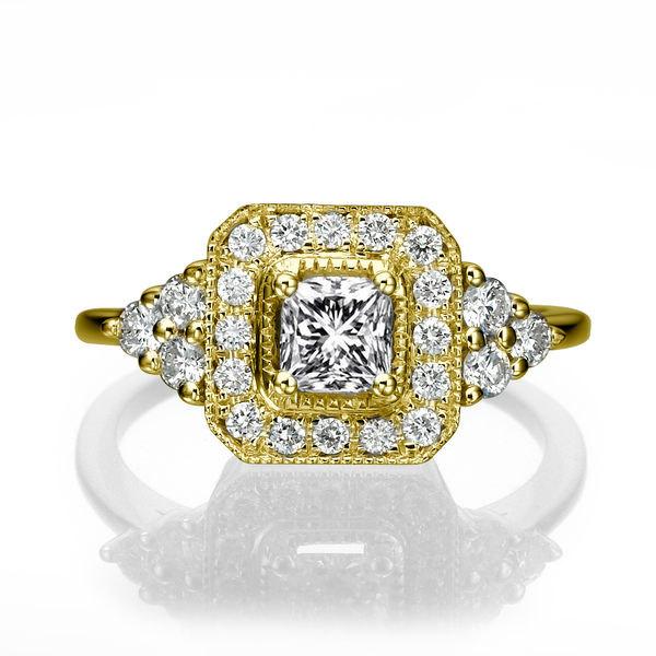 زفاف - Art Deco Ring, 18K Gold Victorian Ring, Halo Engagement Ring, 0.84 TCW Diamond Ring Setting, Unique Engagement Ring